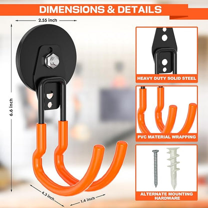 Heavy Duty Magnetic Utility Hooks ，J-Type Storage Hooks, with Anti-Slip Layer, Suitable for Metal Cabinets, Hanging Boards, Garage Shelves, Gardening Tools (Orange 4 pcs)