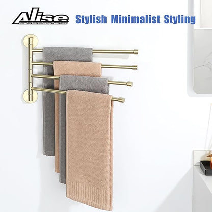 Alise Swing Out Towel Rack,Folding Hand Towel Bar 4 Bars Arm Towel Holder Towel Hanger for Bathroom Wall Mount,Space Saving Towel Rail,SUS304 Stainless Steel Brushed Gold