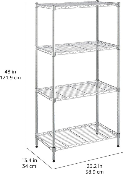 Amazon Basics 4-Shelf Adjustable Storage Shelving Unit for Garage, Steel Wire Rack, 200 Pound Loading Capacity per Shelf, 13.4"D x 23.2"W x 48"H, Chrome