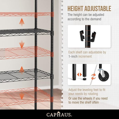 CAPHAUS NSF Commercial Grade Heavy Duty Wire Shelving w/Wheels, Leveling Feet & Liners, Storage Metal Shelf, Garage Shelving Storage, Utility Wire Rack Storage Shelves, 60 x 18 x 76 4-Tier w/Liner