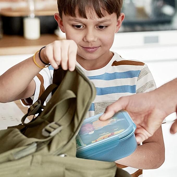 Wheat Straw Lunch Box, Leakproof 3-Compartment Bento Box for Kids & Adults, BPA-Free Lunch Containers, Microwave & Dishwasher Safe, 5.5 Cup (Blue)