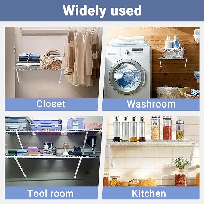 12 Inch Wire Shelf Brackets Set – Includes 4 Brackets, 8 Shelf Clips & 4 End Brackets – Wall & Closet Wire Shelving Support Kit (4 Pack, Metal)