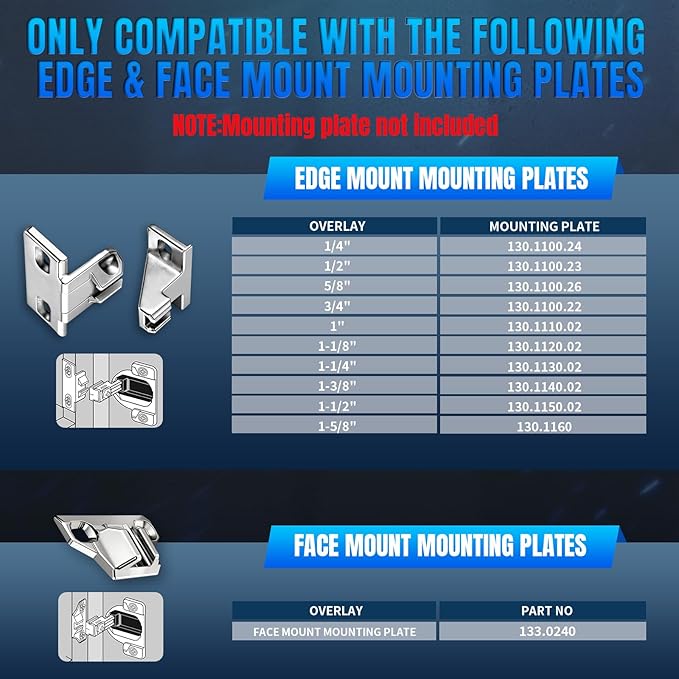 8 PCS Replacement for 30.310-11.02 Blum Cabinet Hinges, 110 & 120 Degree Screw On Self Closing, 33.3600 Compact 31 & 33 Hinge(Mounting Plate Not Included) Include Wood Screws Lifetime Replacement