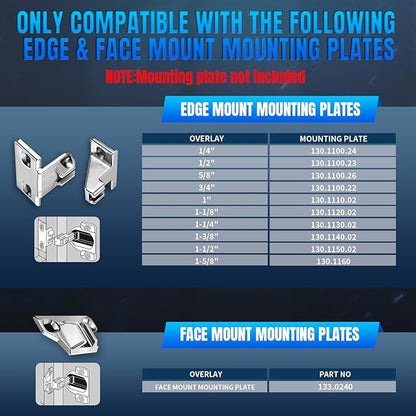 8 PCS Replacement for 30.310-11.02 Blum Cabinet Hinges, 110 & 120 Degree Screw On Self Closing, 33.3600 Compact 31 & 33 Hinge(Mounting Plate Not Included) Include Wood Screws Lifetime Replacement