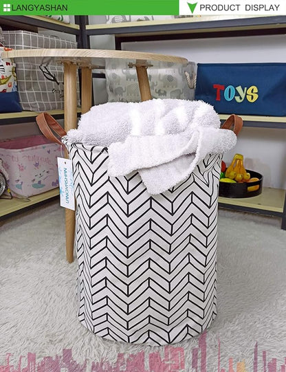 LANGYASHAN Laundry Basket Canvas Fabric Collapsible Organizer Basket for Storage Bin Toy Bins Gift Baskets Bedroom Clothes Children Nursery Hamper (Geometric)