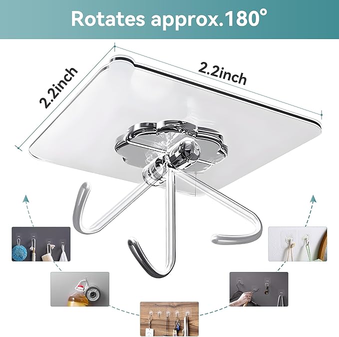 50 Pack Sticky Hooks for Hanging Heavy Duty, Wall Hook Adhesive, Transparent self Adhesive Hooks for Wall, Kitchen, Bathroom & Ceiling