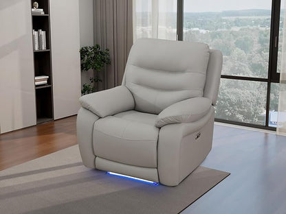 Light Grey Breathing Leather Power Setional Reclining Sofa, Living Room Furniture Sets, Power Recliner Chair for Living Room, Breathing Leather Chair with LED Light/USB Port for Office
