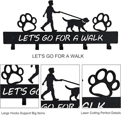Dog Leash Holder Wall Mount, Dog Supply Organizer with 5 Hooks, Metal Key Hooks for Wall， Wall Storage for Hanging Leash, Vest, Harness, Keys
