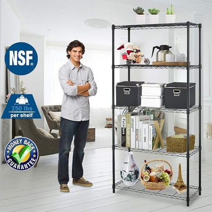 BestOffice | 5-Tier Wire Storage Shelves | 36x14x72 | Black | with Adjustable Racks | Heavy-Duty Metal Shelf, Holds Upto 1000 lbs | No-Tool Assembly | Ideal for Home & Garage Shelving