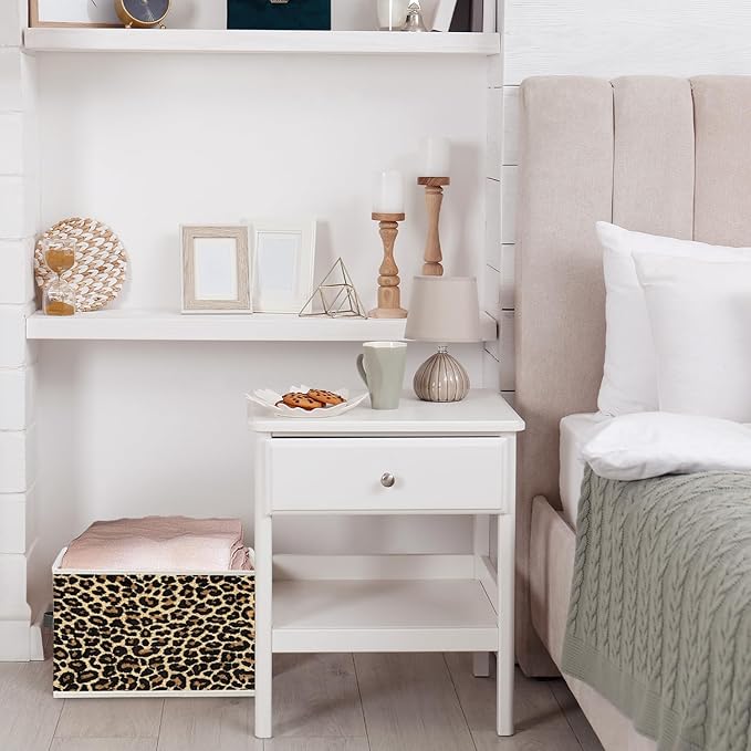 Brown Leopard Print Storage Bin Box with Handles, Cheetah Room Decor, Girly Y2k Wild Western Cheetah Foldable Organizer Basket Toybox for Girls Dorm Bedroom Bathroom Clothes Toys Books