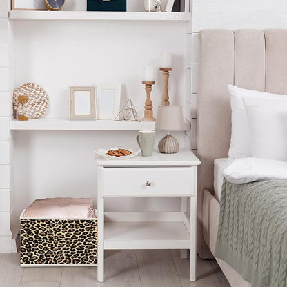 Brown Leopard Print Storage Bin Box with Handles, Cheetah Room Decor, Girly Y2k Wild Western Cheetah Foldable Organizer Basket Toybox for Girls Dorm Bedroom Bathroom Clothes Toys Books