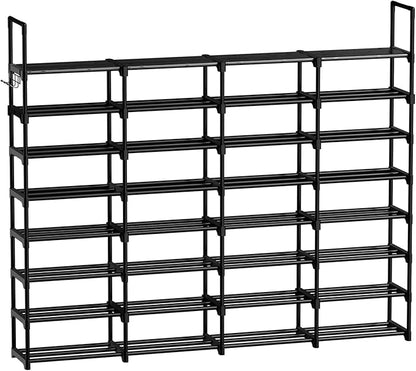 WOWLIVE Extra Large Shoe Rack, 4 Rows 8 Tier 56-64 Pairs Big Tall Metal Shoe Organizer, Stackable, Large Capacity Boot Rack Storage Organizer for Entryway, Closet, Garage, Black