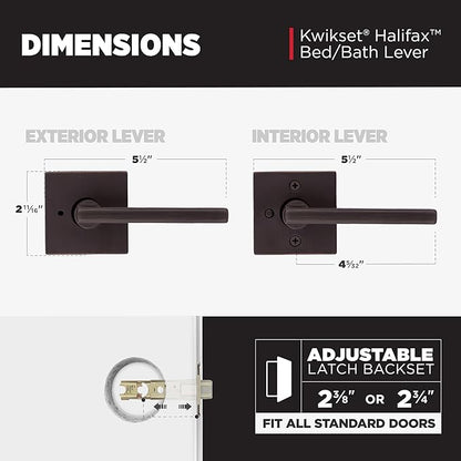Kwikset Halifax Interior Privacy Door Handle with Lock, Door Lever For Bathroom and Bedroom, Venetian Bronze Reversible Keyless Push Button Lock Door Lever, with Microban Protection, Square Rose