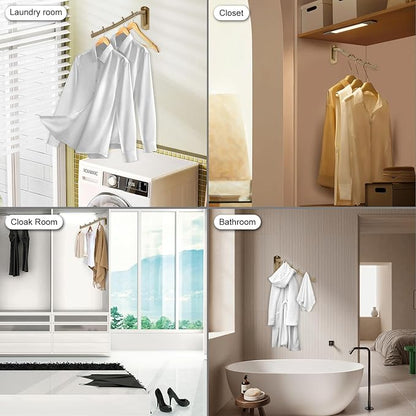 Sumnacon Stainless Steel Clothes Hanger Rack-Wall Mount Garment Hook with Swing Arm, Sturdy Coat Robe Storage Organizer for Laundry Room Bedrooms Clothing Drying Rack with 5 Hooks, Gold