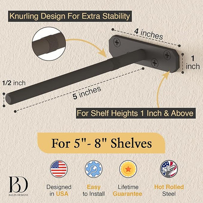 Invisible Floating Shelf Bracket 5 Inch Rod 1/2 inch Diameter Heavy Duty with Jig – Hidden Metal Mantel Mount for Wall Shelves – Floating Shelf Hardware for Bathroom, Kitchen & Living Room (4 Pack)