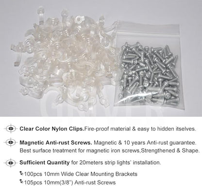 100 Pack Strip Light Mounting Brackets,Fixing Clips,One-Side Fixing,100 Screws Included (Combination package)