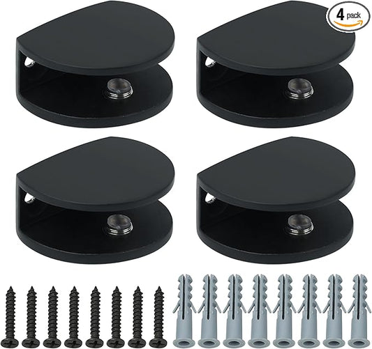 Alise Glass Shelf Bracket 4 Pcs,Clamp Brackets Wall Clamps for 8-12mm Thick Shelf,SUS304 Stainless Steel Clip Holder Support for Shower Room Wall-to-Glass,Wine Cabinet Board,Display Case,Black
