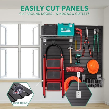 Slat Wall Paneling Garage Slat Wall Storage Systems, Slatwall Panels 4x4 ft Peg Board Tool Organization, PVC Wall Slat Panels Wall Organizer Black Slatwall Garage Storage & Organization Products