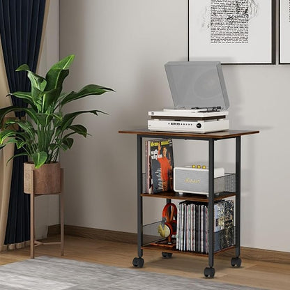 Printer Stand, 3-Tier Industrial Large Printer Table with Shelf, 23"x15" Mobile Heavy Duty Storage Rack on Wheels for Home Office Printer Fax Machine Scanner Copier