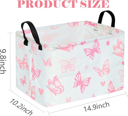 Rectangle Gift Storage Basket Home Shelf Storage Basket Organizer Box Clothes Laundry Hamper Nursery Basket Laundry Basket with Handles (Butterfly)