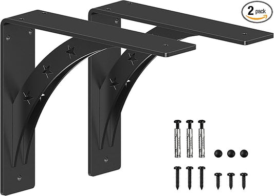 Heavy Duty Shelf Brackets，max Load 900 LBS,Premium Alloy Metal Mantel Brackets , (Set of 2) Fireplace Mantel Brackets - Countertop Support Brackets (Matte Black, 12 inch x 10 inch)