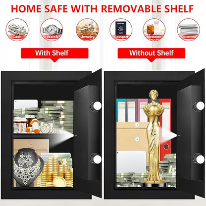 3.4 Cub Large Safes for Home Use, Digital Home Safe Box Fireproof Waterproof with Programmable Keypad, Spare Keys and Removable Shelf, Anti-Theft Fire Proof Document Box Money Safe for Valuables