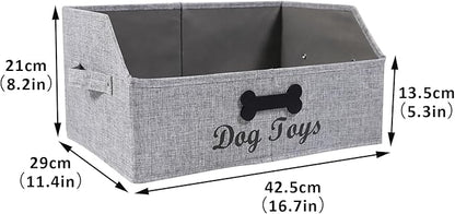 Geyecete dog toy basket Large dog toy bin dog toy box storage box-Foldable Fabric Trapezoid Organizer Boxes with Handle,Can be Personalized for Dog Toys (Gray-DOG)