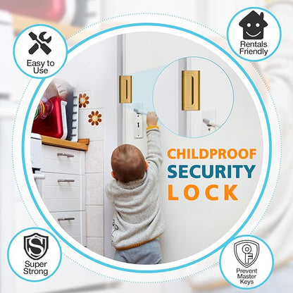 Child Proof Door Locks High Home Security Door Lock Reinforcement Night Kids Safety with 3" Stop Withstand 800 lbs for Inward Swinging Front Door Metal Flip Deadbolt Latch Defend Home
