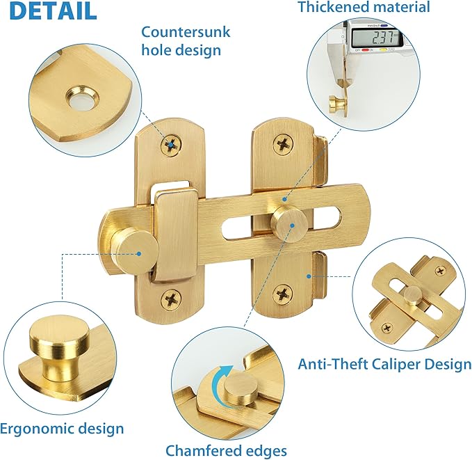 Alise 4 inch Flip Latch Gate Latches, Safety Door Lock for Barn Wood Fence Sliding French Doors,Heavy Duty SUS304 Stainless Steel Gate Hardware Gold Finish,MS9500-G