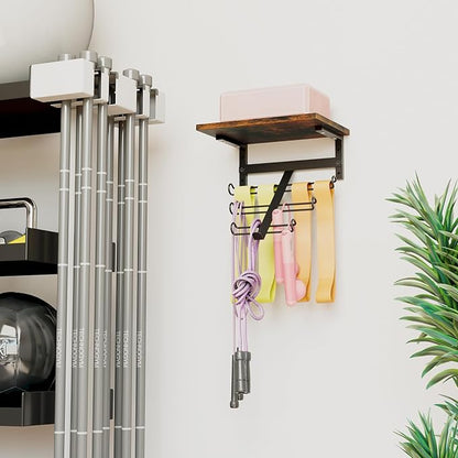 TJ.MOREE Resistance Rack Band Storage Hanger with Shelf Gym Equipment Organizer, Storage Rack for Home Gym, Brown