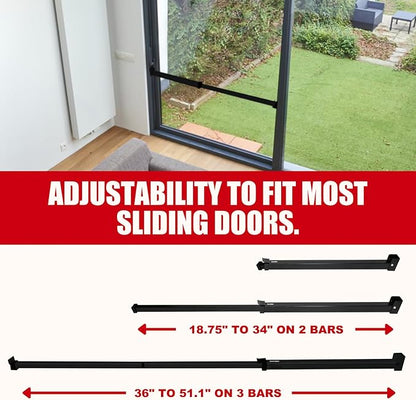 SECURITYMAN Sliding Door Security Bar-Child Proof Sliding Door Lock Bar with Anti Lift Lock - Fits Most Doors & Windows - Adjustable Patio Door Security Bar (18.75"- 51.1") Black