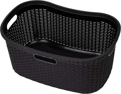 Mind Reader 40L Laundry Basket, Clothes Hamper, Premium Wicker Design, Plastic, Set of 2, Black