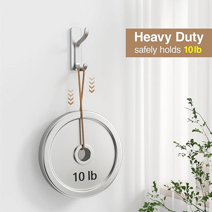 pickpiff Adhesive Wall Coat Hooks - Heavy Duty Stick-On Door Hanger, Metal Hook for Hanging Towel,Purse, Robe, Backpack, Jacket, Clothes - for Bathroom,Dorm, Closet, Kitchen - Silver, 10 Pack