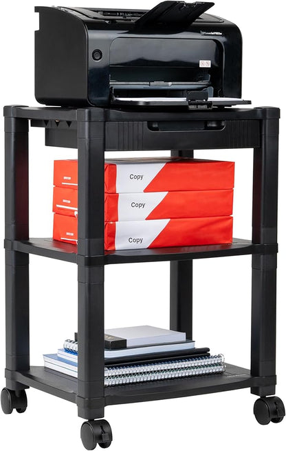 Mind Reader Rolling Printer Cart, Utility Cart, Printer Stand, Desk Storage, Office, 17.25"L x 13.5"W x 24.5"H, 3-Tier, Black
