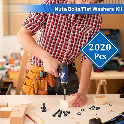 smseace 2020Pcs Metric Screws Assortment Kit 32-Sizes M2/M3/M4/M5/M6 Nuts and Bolts Assortment Kit for Machinery, Furniture, Automotive, 3D Printing, Motorcycle Repairs Metric Screw Assorted