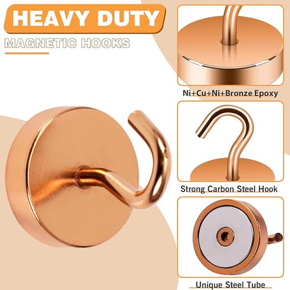 Neosmuk Magnetic Hooks, Cruise Ship Essentials, 80lb+ Heavy Duty Magnetic Hooks for Cruise Cabins, Refrigerator, Grill, Hanging, and Travel | Extra Strong Must-Haves Magnet Hook,Bronze, 5 Pack