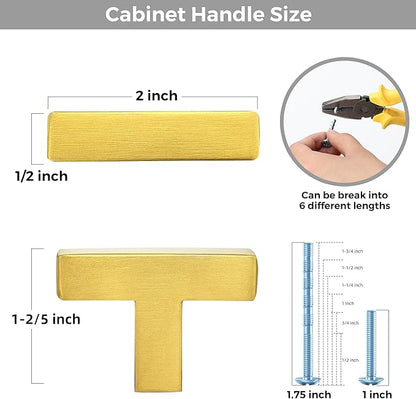 5 Pack Brushed Brass Cabinet Knobs - Kitchen Cabinet Knobs Gold Cabinet Pulls for Kitchen Cabinet Drawer Stainless Steel Dresser Knobs for Cabinet Hardware 2in Length Single Hole Square