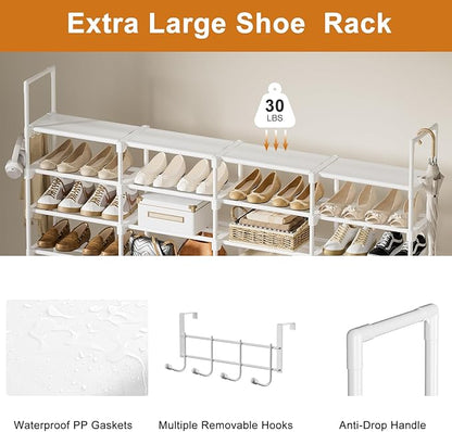 WOWLIVE Extra Large Shoe Rack, 4 Rows 8 Tier 56-64 Pairs Big Tall Metal Shoe Organizer, Stackable, Large Capacity Boot Rack Storage Organizer for Entryway, Closet, Garage, White