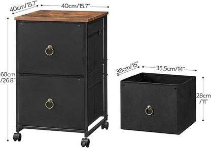 HOOBRO 2 Drawer Mobile File Cabinet, Rolling Printer Stand, Vertical Filing Cabinet, Office Drawers, Filing Cart for Home Office, A4/Letter Size, Nonwovens Drawer, Black and Rustic Brown BFK20WJ01