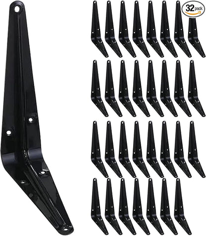 ELSKER&HOME 32 Pack Shelf Brackets 6 Inch, Floating Shelf Bracket for Wood, Black Metal L Bracket for Shelves Support, Wall Mount Corner Brace