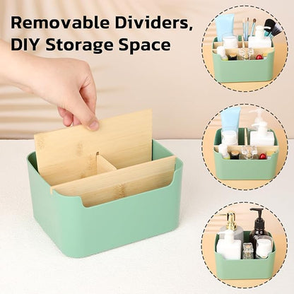 Segarty Green Remote Control Holder, Detachable Divided Bamboo Desk Organizer Caddy, Desktop Storage Box Pencil Pen Holder for Office Supplies Bedside Table Organizers