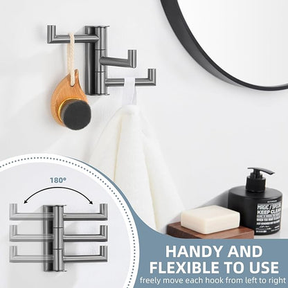 Angle Simple 3 Arms Towel Hook for Bathroom, SUS304 Stainless Steel Swivel Robe Coat Hook Wall Mounted, Foldable Towel Holder, Gunmetal Gray