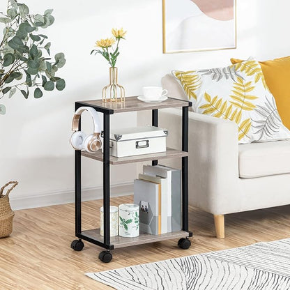 HOOBRO Mobile Printer Stand, 3-Tier Printer Cart Under Desk with Storage, Industrial Adjustable Rolling Cart, Sturdy Little Table on Wheels for Home Office BG28PS01N1