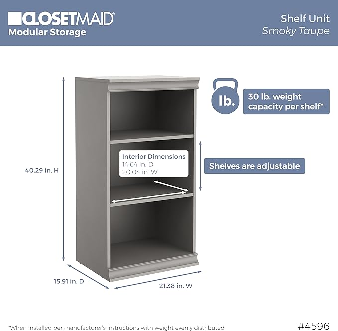 ClosetMaid Modular Storage 21.38-inch W 3-Shelf Storage Cabinet with Doors, Smoky Taupe