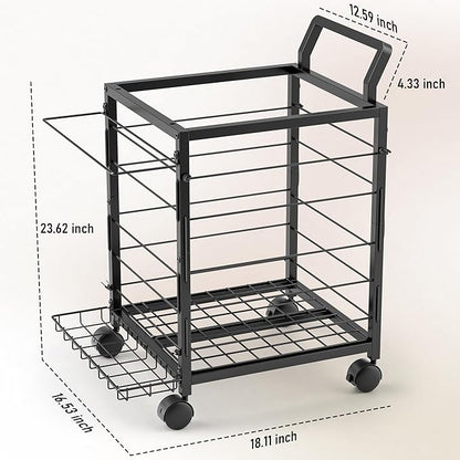Sports Equipment Garage Organizer,Garage Ball Storage Rack for Sports with Wheels-Upgraded Sports Organizer Rack Outdoor Basketball Racks for Balls with Holder and Hooks (Black)