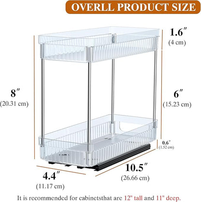 3 Pack Pull Out Spice Rack Organizer for Cabinet, 2 Tier Slide Out Spice Racks Organizer, Spice Cabinet Organizers, Cabinet Size Need:12'' High x 11'' Deep x 5'' Wide, Clear Acrylic