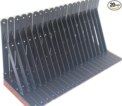 20 Pack L10 x H 8" Black Heavy Duty Shelf Brackets with Screws Metal Shelf Brackets Shelf Support Angle Brackets for Shelves L Brackets Heavy Duty Floating Shelf Brackets