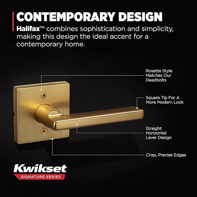 Kwikset Halifax Dummy Door Handle, Single Sided Lever for Closets, French Double Doors, and Pantry, Satin Brass Non-Turning Reversible Interior Push/Pull Lever, with Microban Protection