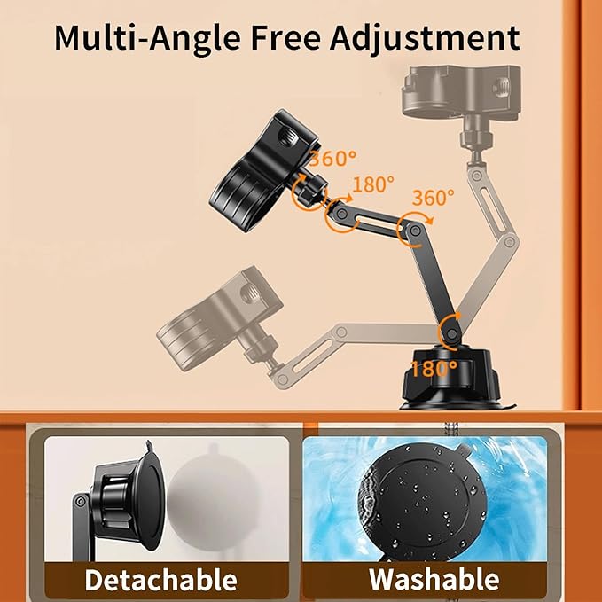 Adjustable Shower Head Holder, Strong Suction Cup Handheld Shower Wand Holder with 360° Rotation & Telescopic Arm,Wall Mount for RV/Bathroom, No Drill Adhesive Free Showerhead Mount Hanger