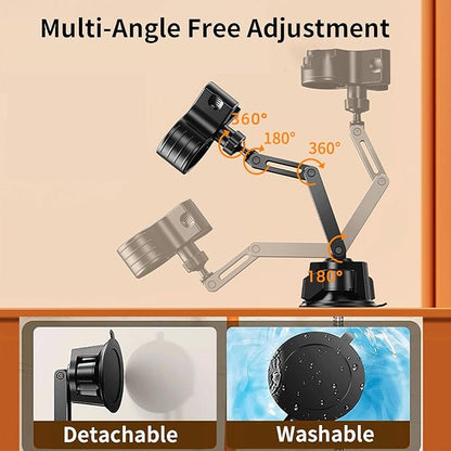 Adjustable Shower Head Holder, Strong Suction Cup Handheld Shower Wand Holder with 360° Rotation & Telescopic Arm,Wall Mount for RV/Bathroom, No Drill Adhesive Free Showerhead Mount Hanger